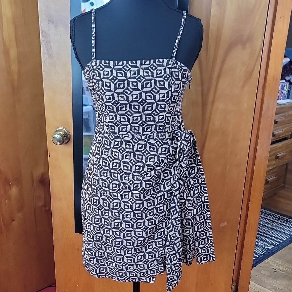 Urban Outfitters Black and Beige Patterned Mini Dress